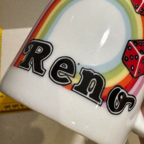 Vintage Reno Nevada Souvenir Mug: Rainbow Dice Ceramic Coffee Cup - Picture 5 of 11